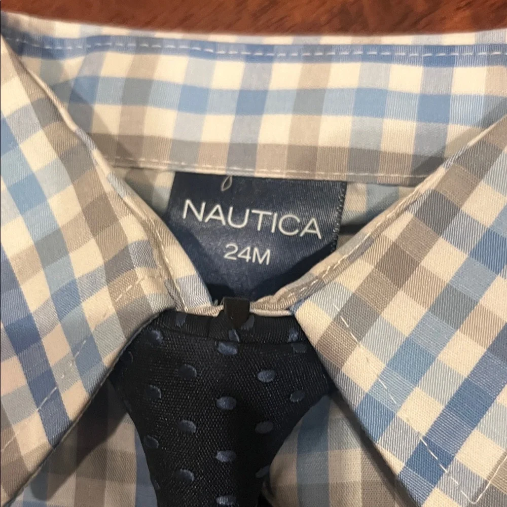 NWT-Nautica Suit - Blue and White Checkered Shirt with Navy Tie